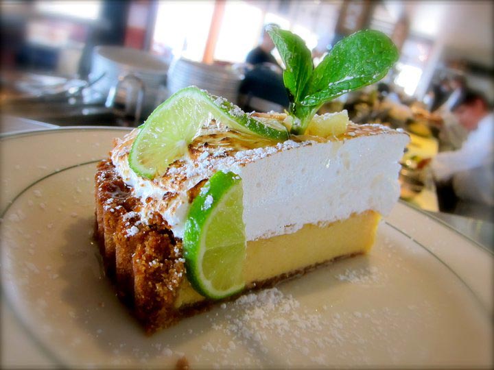 closeup of slice of house made Key Lime Pie