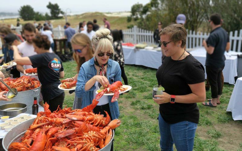 catered private event with Sam's ChowderMobile serving Lobster Clambake outdoors